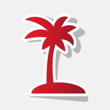 Hindistan cevizi hurma ağacı işareti. Vektör. Açık gri renkli dış kontur ve gri gölge ile yeni yıl kırmızımsı simgesi.