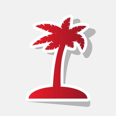 Hindistan cevizi hurma ağacı işareti. Vektör. Açık gri renkli dış kontur ve gri gölge ile yeni yıl kırmızımsı simgesi.