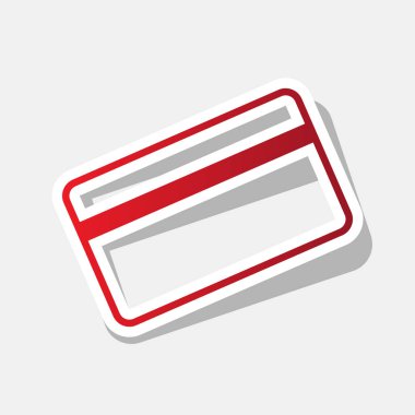 İndir kredi kartı simgesi. Vektör. Açık gri renkli dış kontur ve gri gölge ile yeni yıl kırmızımsı simgesi.