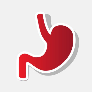 İnsan anatomisi mide. Vektör. Açık gri renkli dış kontur ve gri gölge ile yeni yıl kırmızımsı simgesi.