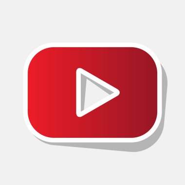 Düğmesini işaret oynamak. Vektör. Açık gri renkli dış kontur ve gri gölge ile yeni yıl kırmızımsı simgesi.