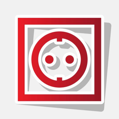 Elektrik soketi işareti. Vektör. Açık gri renkli dış kontur ve gri gölge ile yeni yıl kırmızımsı simgesi.