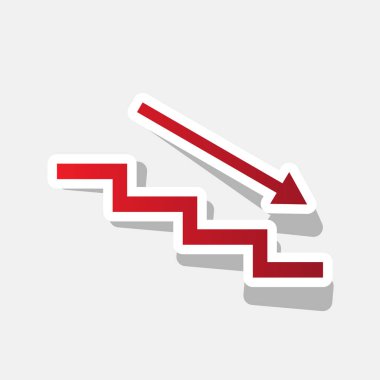 Ok ile merdiven aşağı. Vektör. Açık gri renkli dış kontur ve gri gölge ile yeni yıl kırmızımsı simgesi.