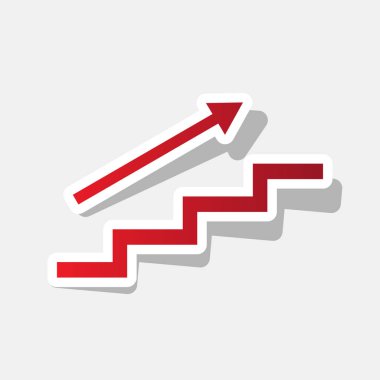 Merdiven ok ile. Vektör. Açık gri renkli dış kontur ve gri gölge ile yeni yıl kırmızımsı simgesi.