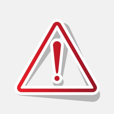 Ünlem tehlike işareti. Düz stil. Vektör. Açık gri renkli dış kontur ve gri gölge ile yeni yıl kırmızımsı simgesi.