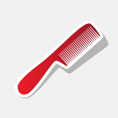 Basit kayıt tarak. Vektör. Açık gri renkli dış kontur ve gri gölge ile yeni yıl kırmızımsı simgesi.