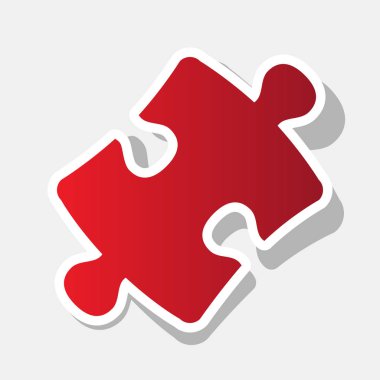 Parça işareti bulmaca. Vektör. Açık gri renkli dış kontur ve gri gölge ile yeni yıl kırmızımsı simgesi.