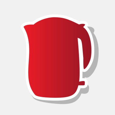 Elektrikli su ısıtıcısı işareti. Vektör. Açık gri renkli dış kontur ve gri gölge ile yeni yıl kırmızımsı simgesi.