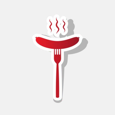 Sosis çatal üye. Vektör. Açık gri renkli dış kontur ve gri gölge ile yeni yıl kırmızımsı simgesi.