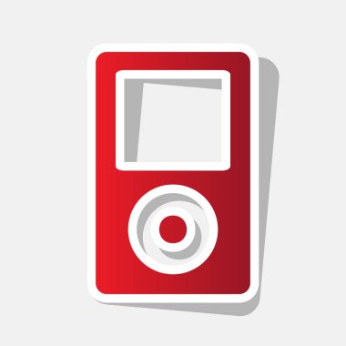 Taşınabilir müzik cihazı. Vektör. Açık gri renkli dış kontur ve gri gölge ile yeni yıl kırmızımsı simgesi.