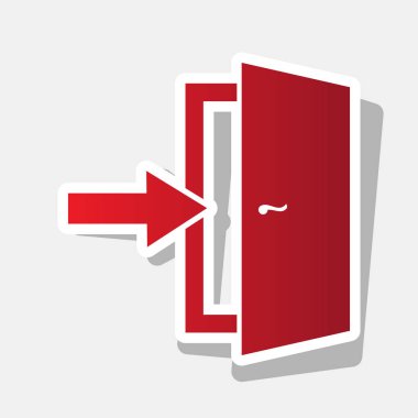 Çıkış işareti kapı. Vektör. Açık gri renkli dış kontur ve gri gölge ile yeni yıl kırmızımsı simgesi.