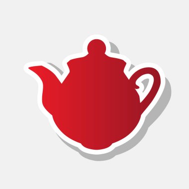 Çay makinesi işareti. Vektör. Açık gri renkli dış kontur ve gri gölge ile yeni yıl kırmızımsı simgesi.