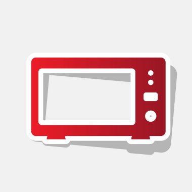 Mikrodalga işaret illüstrasyon. Vektör. Açık gri renkli dış kontur ve gri gölge ile yeni yıl kırmızımsı simgesi.