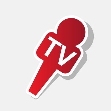 TV mikrofon işaret illüstrasyon. Vektör. Açık gri renkli dış kontur ve gri gölge ile yeni yıl kırmızımsı simgesi.