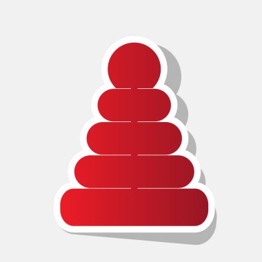 Piramit işareti illüstrasyon. Vektör. Açık gri renkli dış kontur ve gri gölge ile yeni yıl kırmızımsı simgesi.