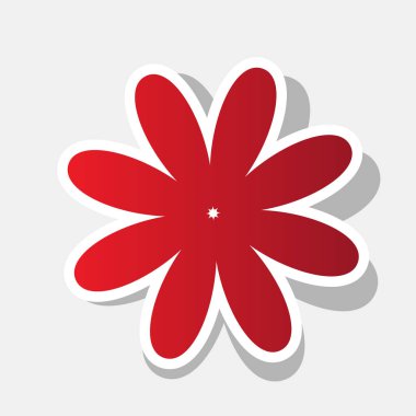 Çiçek işareti illüstrasyon. Vektör. Açık gri renkli dış kontur ve gri gölge ile yeni yıl kırmızımsı simgesi.