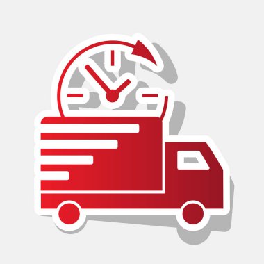 Teslimat işareti illüstrasyon. Vektör. Açık gri renkli dış kontur ve gri gölge ile yeni yıl kırmızımsı simgesi.