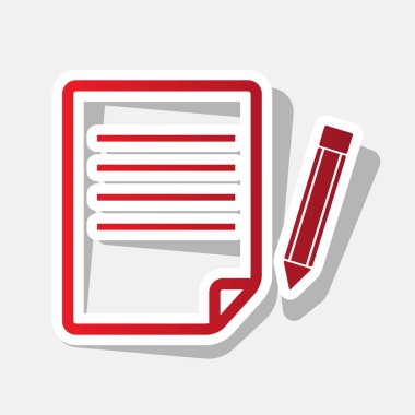 Kağıt ve kalem işareti. Vektör. Açık gri renkli dış kontur ve gri gölge ile yeni yıl kırmızımsı simgesi.