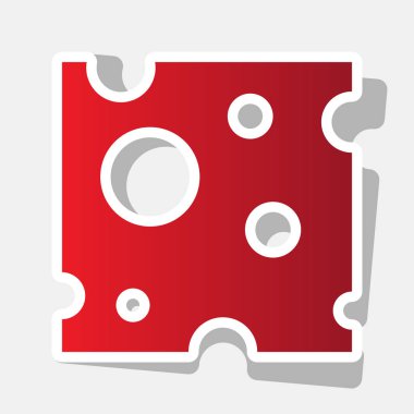 Peynir dilimi işareti. Vektör. Açık gri renkli dış kontur ve gri gölge ile yeni yıl kırmızımsı simgesi.