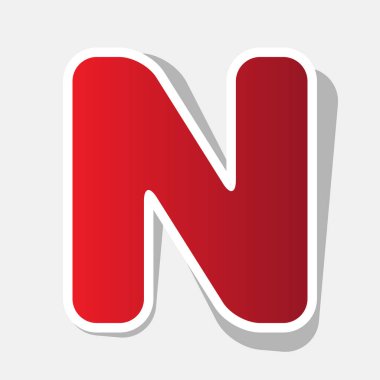 N harfi işareti şablon öğesi tasarım. Vektör. Açık gri renkli dış kontur ve gri gölge ile yeni yıl kırmızımsı simgesi.