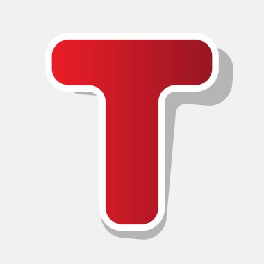 T harfinin işareti şablon öğesi tasarım. Vektör. Açık gri renkli dış kontur ve gri gölge ile yeni yıl kırmızımsı simgesi.