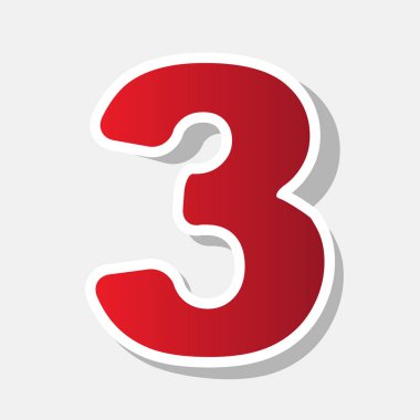 3 numara işareti tasarım şablonu öğesi. Vektör. Açık gri renkli dış kontur ve gri gölge ile yeni yıl kırmızımsı simgesi.