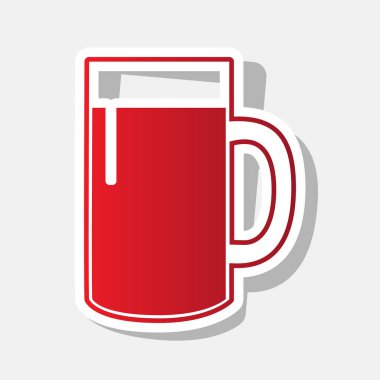 Bira cam işareti. Vektör. Açık gri renkli dış kontur ve gri gölge ile yeni yıl kırmızımsı simgesi.