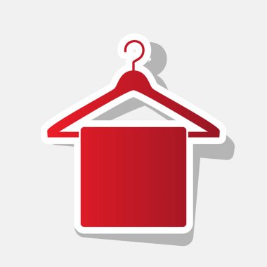 Havlu üzerinde askı işareti. Vektör. Açık gri renkli dış kontur ve gri gölge ile yeni yıl kırmızımsı simgesi.