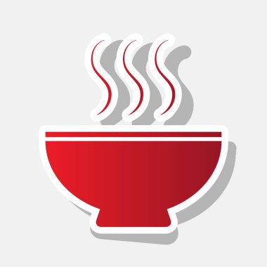 Çorba işareti. Vektör. Açık gri renkli dış kontur ve gri gölge ile yeni yıl kırmızımsı simgesi.