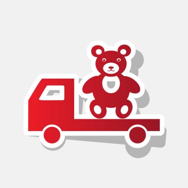 Ayı ile kamyon. Vektör. Açık gri renkli dış kontur ve gri gölge ile yeni yıl kırmızımsı simgesi.