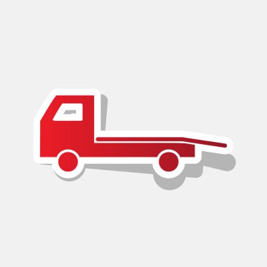 Tahliye işareti hizmet. Yıkım araba yan. Araba evacuator. Araç çekme. Vektör. Açık gri renkli dış kontur ve gri gölge ile yeni yıl kırmızımsı simgesi.