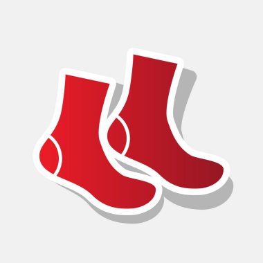 Çorap işareti. Vektör. Açık gri renkli dış kontur ve gri gölge ile yeni yıl kırmızımsı simgesi.