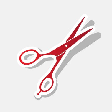 Saç kesme makası imzala. Vektör. Açık gri renkli dış kontur ve gri gölge ile yeni yıl kırmızımsı simgesi.