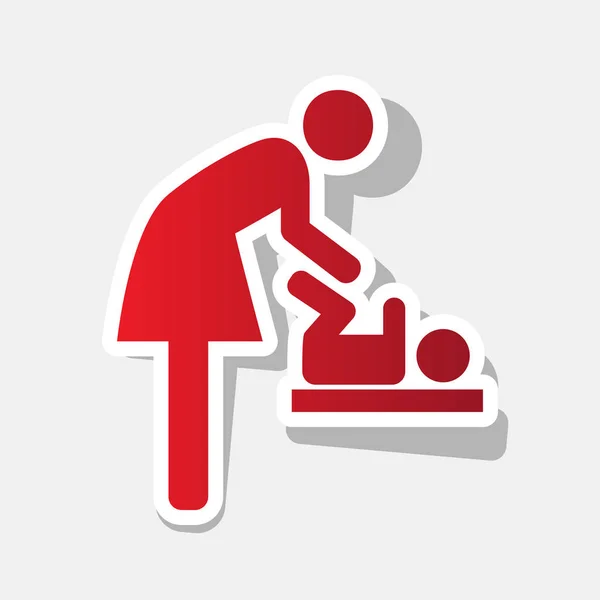 Символ для жінок і дитини, зміна малюка. Вектор. Новорічна червона ікона з зовнішнім штрихом і сірою тінь на світло-сірому фоні . — стоковий вектор