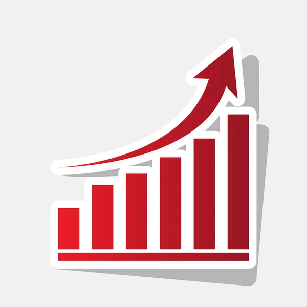 Groeiende grafiek teken. Vector. Nieuwjaar roodachtig pictogram met buiten beroerte en grijs schaduw op de lichtgrijze achtergrond. — Stockvector