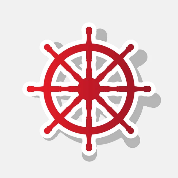 Segno della ruota della nave. Vettore. Nuovo anno icona rossastra con tratto esterno e ombra grigia su sfondo grigio chiaro . — Vettoriale Stock
