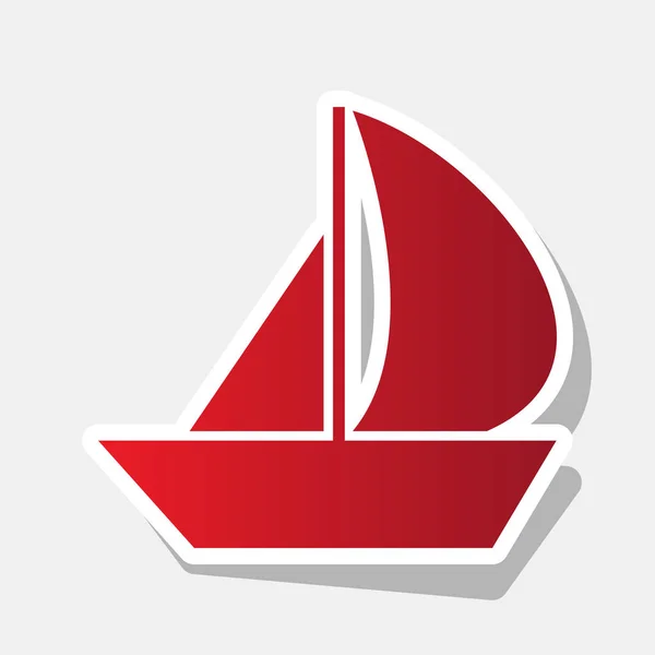 Señal de barco de vela. Vector. Año nuevo icono rojizo con trazo exterior y sombra gris sobre fondo gris claro . — Archivo Imágenes Vectoriales