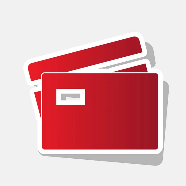 Signe de carte de crédit. Vecteur. Icône rougeâtre nouvelle année avec trait extérieur et ombre grise sur fond gris clair . — Image vectorielle