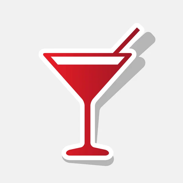 Cocktail sinal ilustração. Vector. Ano Novo ícone avermelhado com traço exterior e sombra cinza no fundo cinza claro . — Vetor de Stock