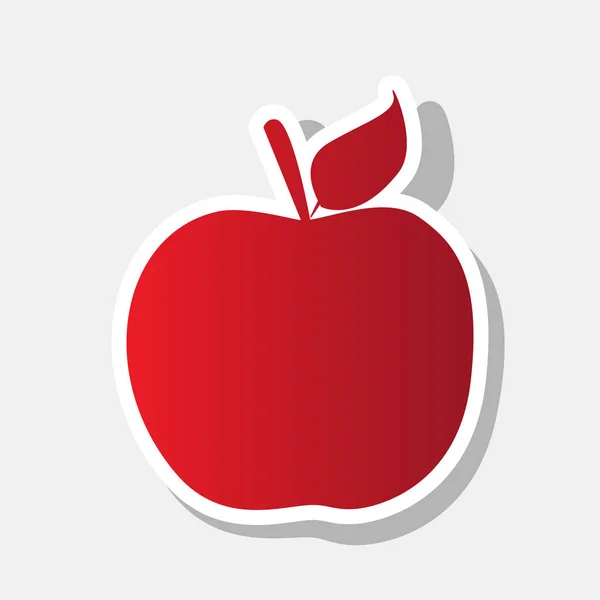 Illustration de panneau Apple. Vecteur. Icône rougeâtre nouvelle année avec trait extérieur et ombre grise sur fond gris clair . — Image vectorielle