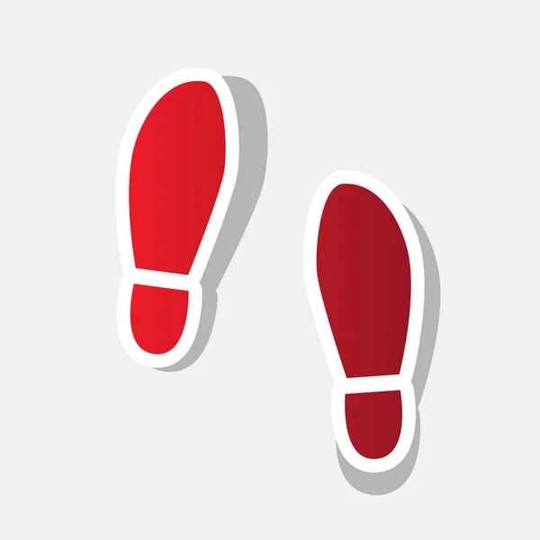 Signo de zapatos de suela de impresión. Vector. Año nuevo icono rojizo con trazo exterior y sombra gris sobre fondo gris claro . — Archivo Imágenes Vectoriales