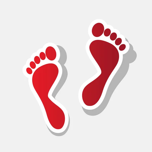 Empreintes de pied signe. Vecteur. Icône rougeâtre nouvelle année avec trait extérieur et ombre grise sur fond gris clair . — Image vectorielle