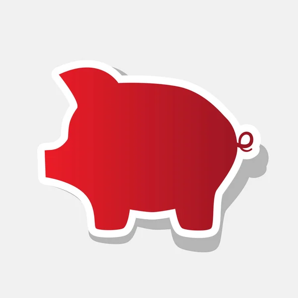 Um sinal de banco de dinheiro de porco. Vector. Ano Novo ícone avermelhado com traço exterior e sombra cinza no fundo cinza claro . — Vetor de Stock