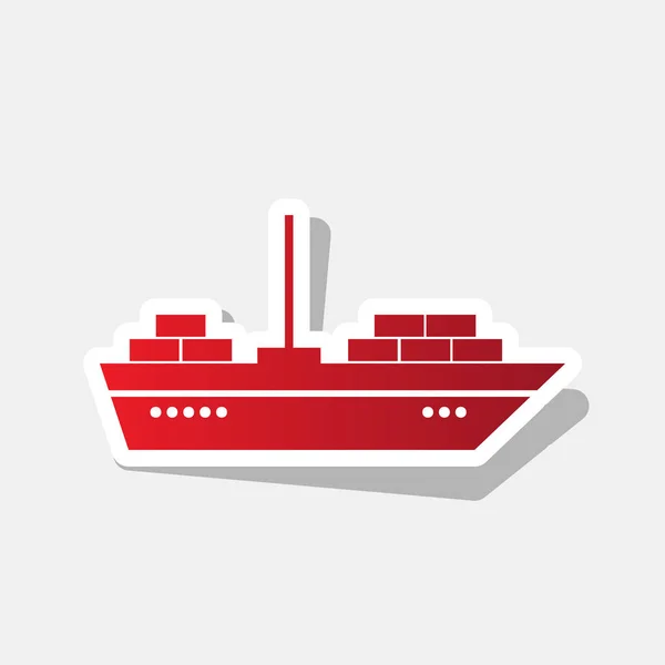 Hajó jel illusztráció. Vektor. Új év vöröses ikon-val külső körvonal és szürke árnyék, világos szürke háttér. — Stock Vector