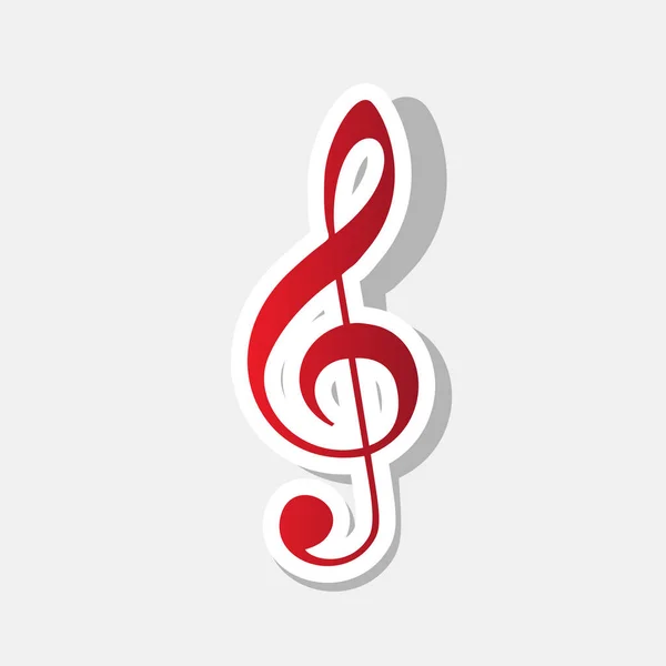 Zene hegedű clef jele. G-kulcsban. Violinkulcs. Vektor. Új év vöröses ikon-val külső körvonal és szürke árnyék, világos szürke háttér. — Stock Vector