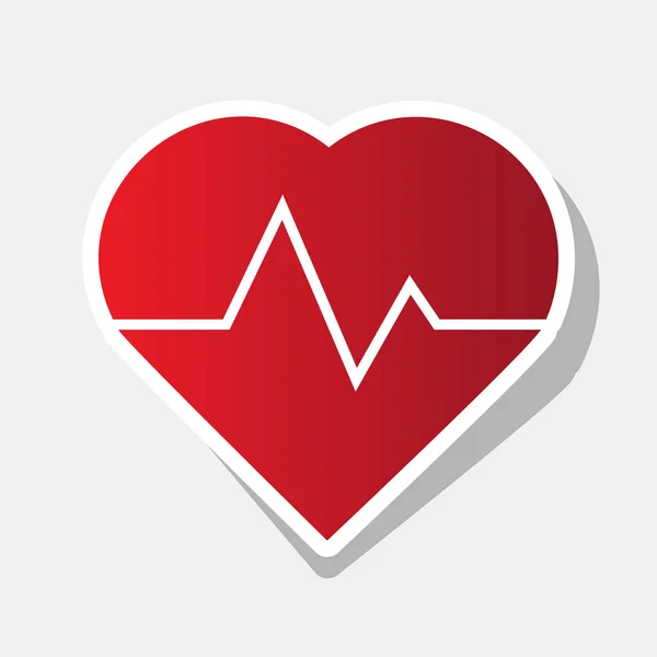 Illustrazione del segno del battito cardiaco. Vettore. Nuovo anno icona rossastra con tratto esterno e ombra grigia su sfondo grigio chiaro . — Vettoriale Stock