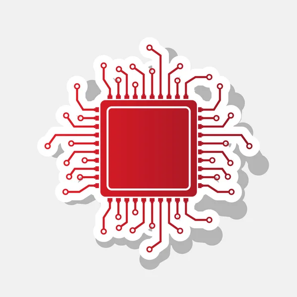 Illustration du microprocesseur CPU. Vecteur. Icône rougeâtre nouvelle année avec trait extérieur et ombre grise sur fond gris clair . — Image vectorielle