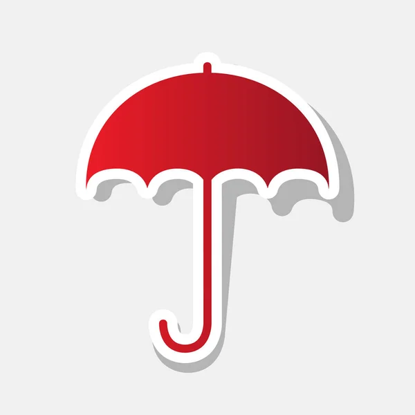 Paraply tecken ikonen. Regn skydd symbol. Platt designstil. Vektor. Nya året rödaktig ikonen med utanför stroke och grå skugga på grå bakgrund. — Stock vektor