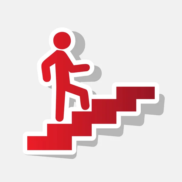L'homme dans les escaliers monte. Vecteur. Icône rougeâtre nouvelle année avec trait extérieur et ombre grise sur fond gris clair . — Image vectorielle