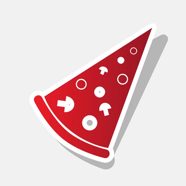 Pizza eenvoudige teken. Vector. Nieuwjaar roodachtig pictogram met buiten beroerte en grijs schaduw op de lichtgrijze achtergrond. — Stockvector
